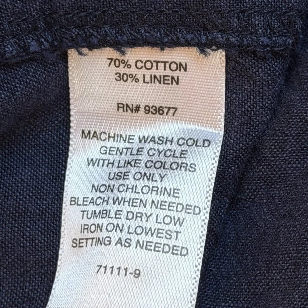 Liz Claiborne Pants Womens Large Blue Linen Cotton Elastic Waist Front Pockets